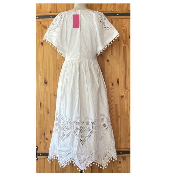 NEW RHODE CLAUDE COTTON DRESS IN WHITE HEART EYELET SIZE XS - Picture 5 of 12